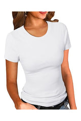Trendy Women's Crew Neck Ribbed Fitted Summer T-Shirt