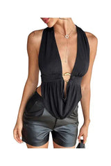 Trendy Women's Sexy Halter Open Back V-Neck Top