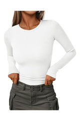 Trendy Women's Ribbed Crewneck Fitted Casual Layering Top