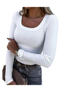 Trendy Women's Long Sleeve Scoop Neck Ribbed Knit Top