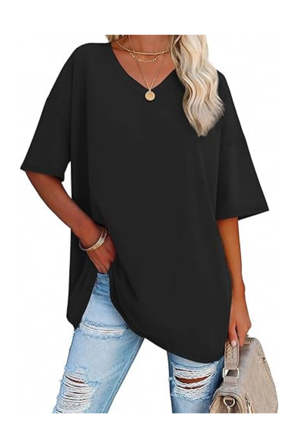 Trendy Women's Oversized V-Neck Business Casual Workout Top