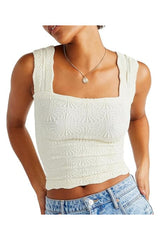 Women's Square Neck Wide Strap Lettuce Trim Tank