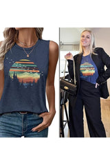 Sleeveless Women's Sleeveless Graphic Crewneck Loose Fit Tank Top