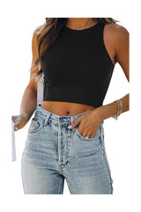 Trendy Women's Sleeveless Double-Lined Racerback Crop Tank