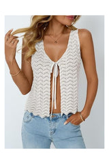 Trendy Women's Crochet Tie Front Beach Vacation Sweater