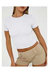 Trendy Women's Basic Short Sleeve Crop Slim Fit T-Shirt