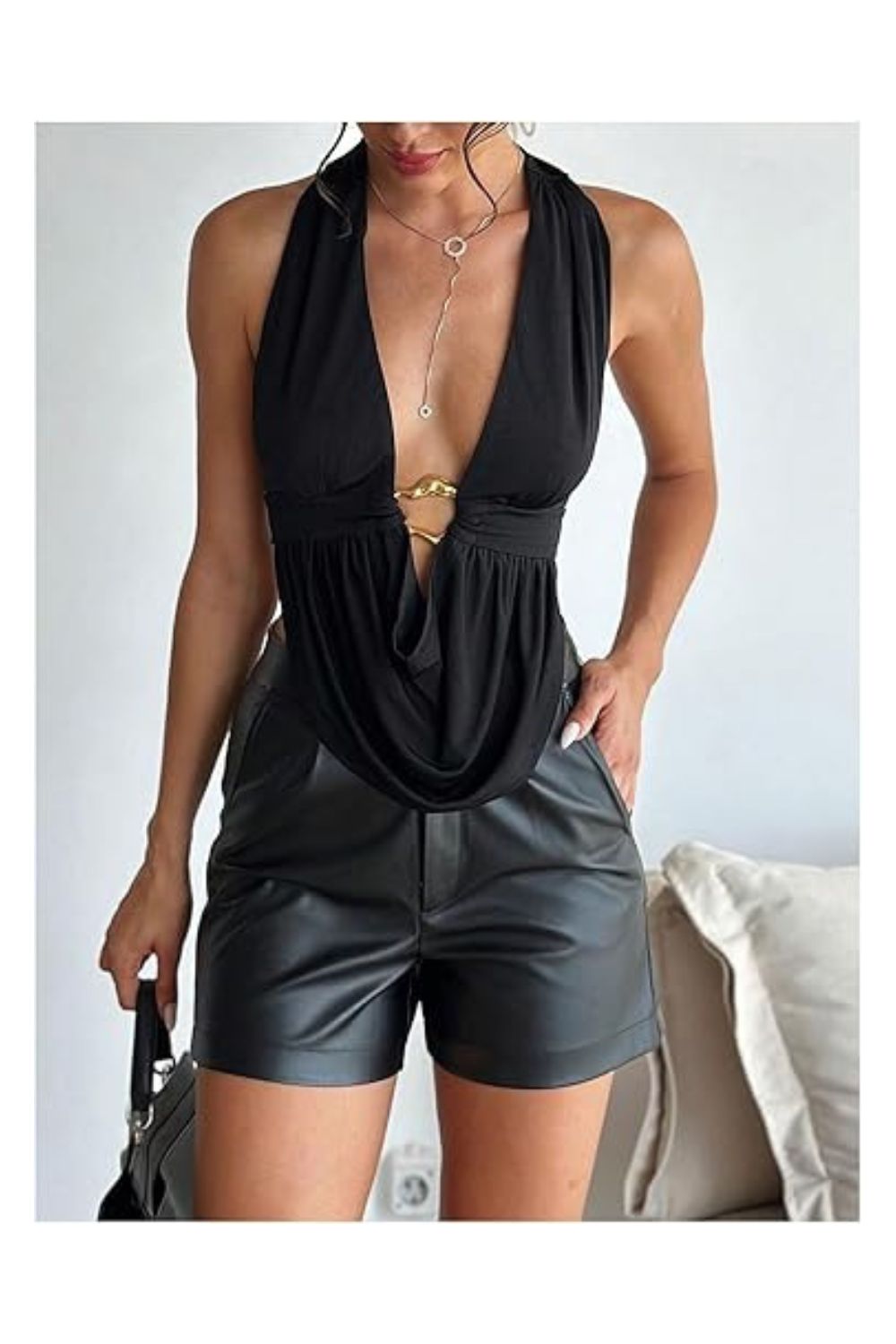 Trendy Women's Sexy Halter Open Back V-Neck Top