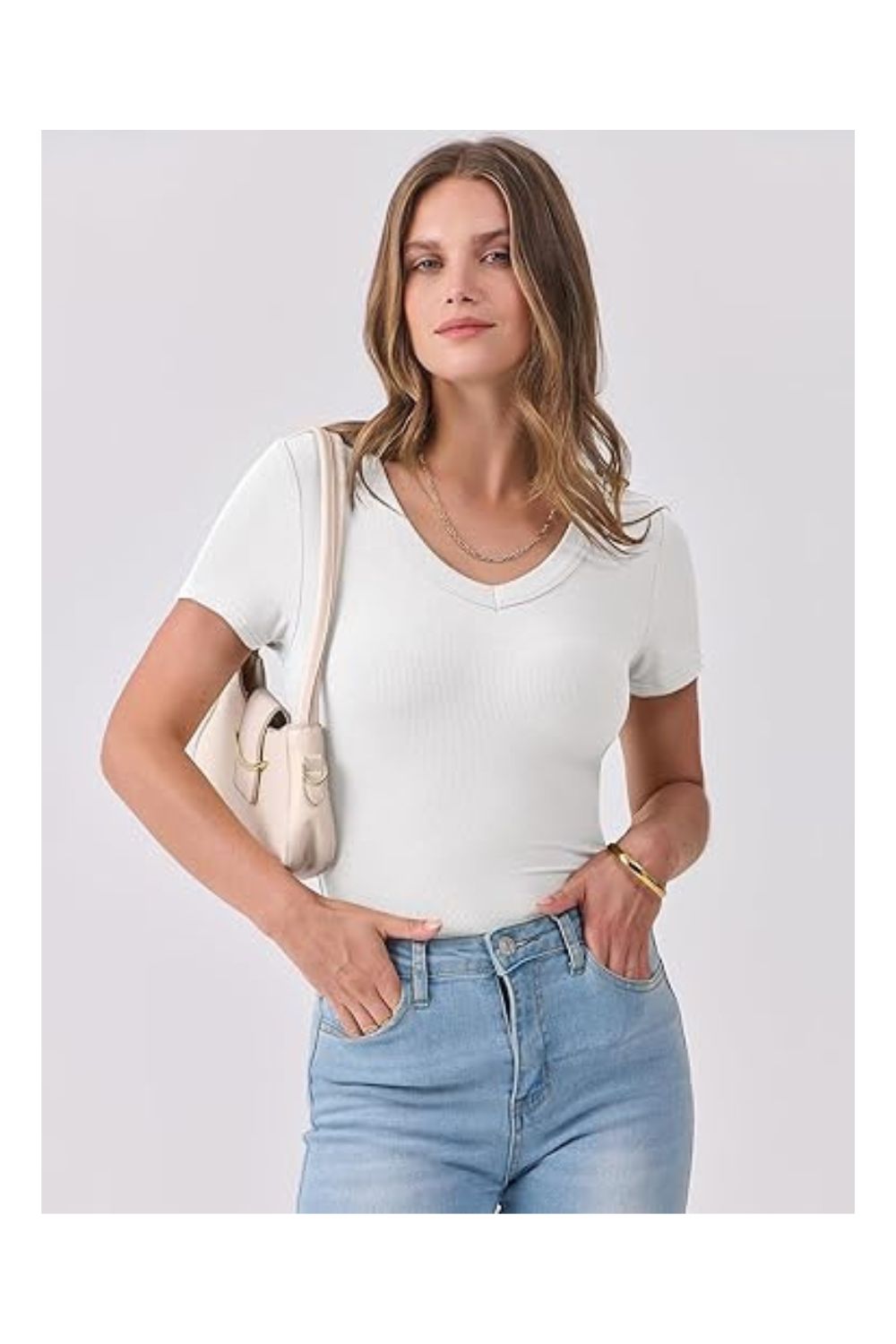 Trendy Women's Short Sleeve V-Neck Ribbed Knit Top