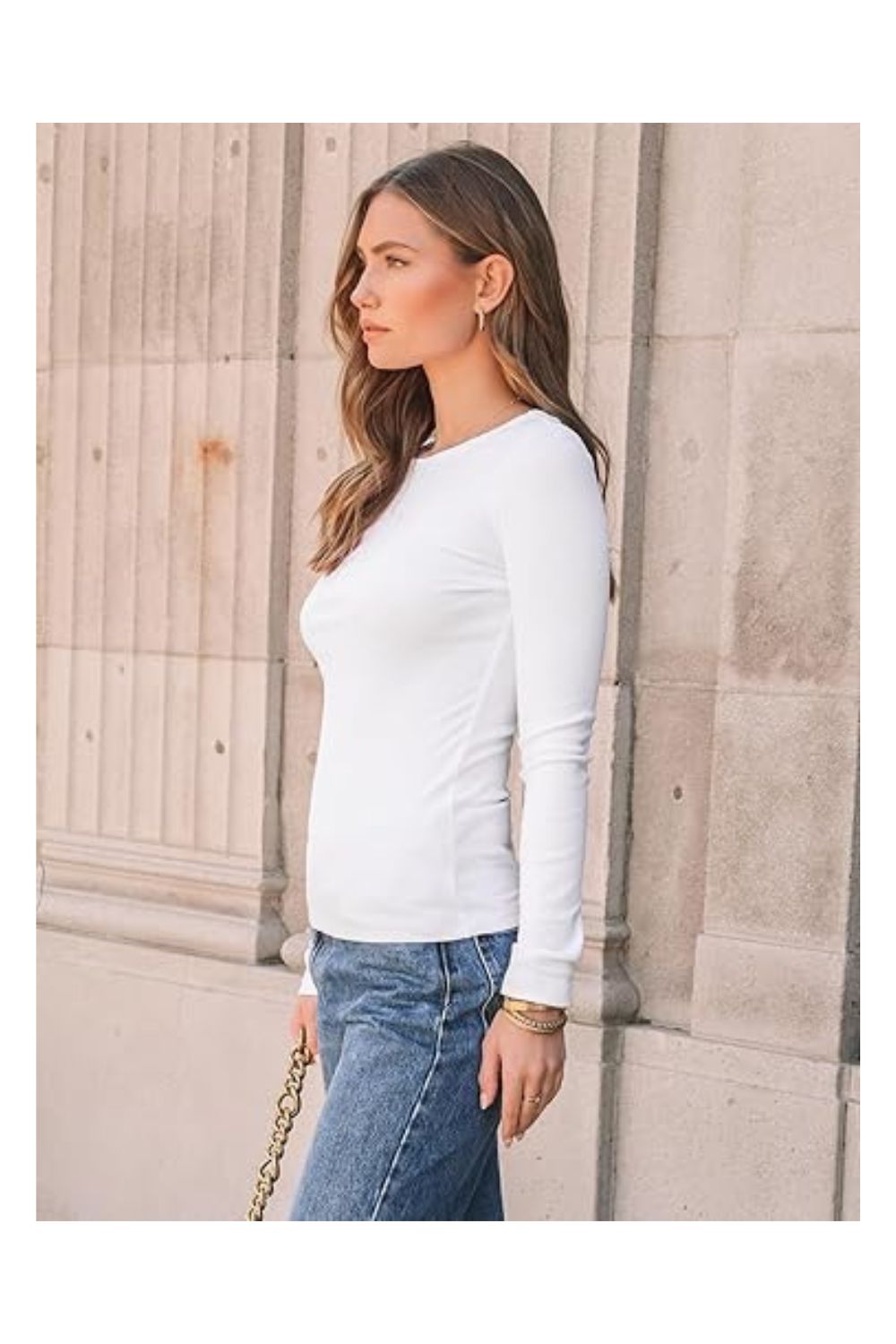 Trendy Women's Ribbed Crewneck Fitted Casual Layering Top