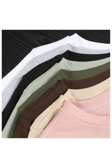 Trendy Women's Crew Neck Ribbed Fitted Summer T-Shirt