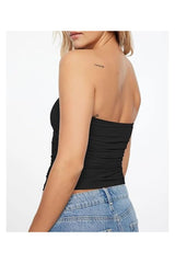 Trendy Women's Strapless Ruched Bandeau Crop Tube Top