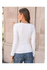 Trendy Women's Ribbed Crewneck Fitted Casual Layering Top