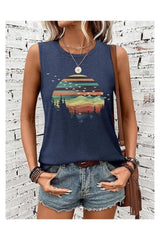 Sleeveless Women's Sleeveless Graphic Crewneck Loose Fit Tank Top