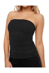 Trendy Women's Strapless Ruched Bandeau Crop Tube Top