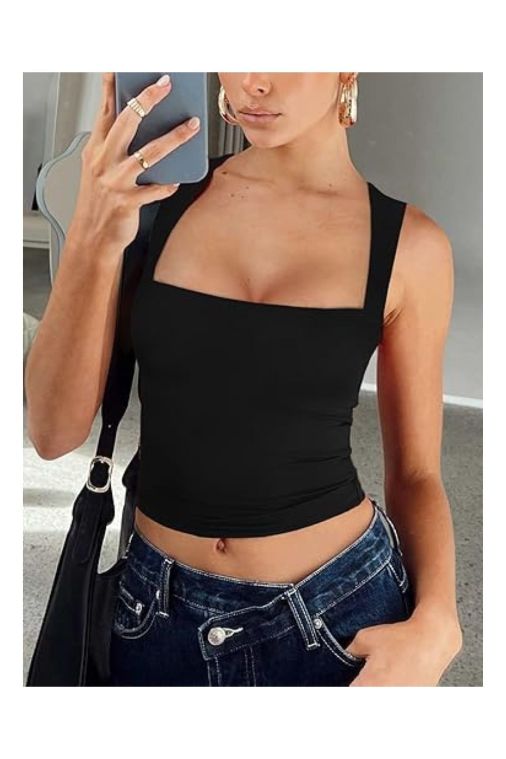 Trendy Women's Square Neck Double-Lined Going Out Crop Top