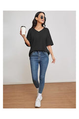 Trendy Women's Oversized V-Neck Business Casual Workout Top