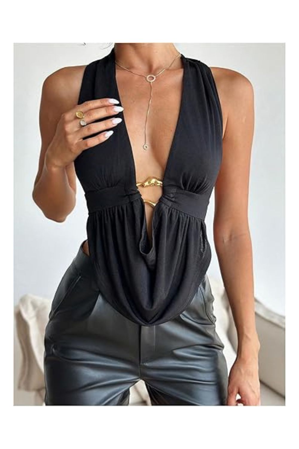 Trendy Women's Sexy Halter Open Back V-Neck Top