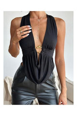 Trendy Women's Sexy Halter Open Back V-Neck Top