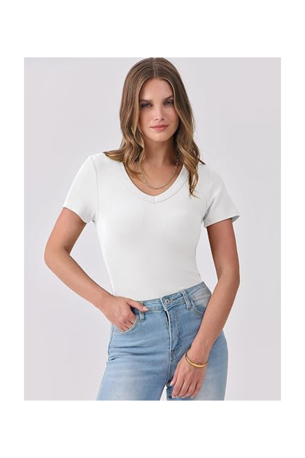 Trendy Women's Short Sleeve V-Neck Ribbed Knit Top