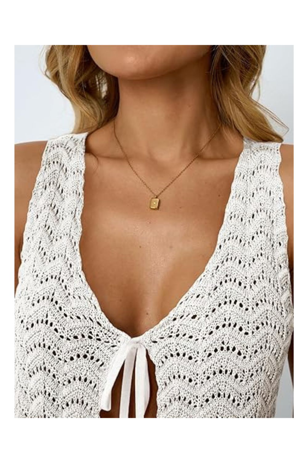 Trendy Women's Crochet Tie Front Beach Vacation Sweater