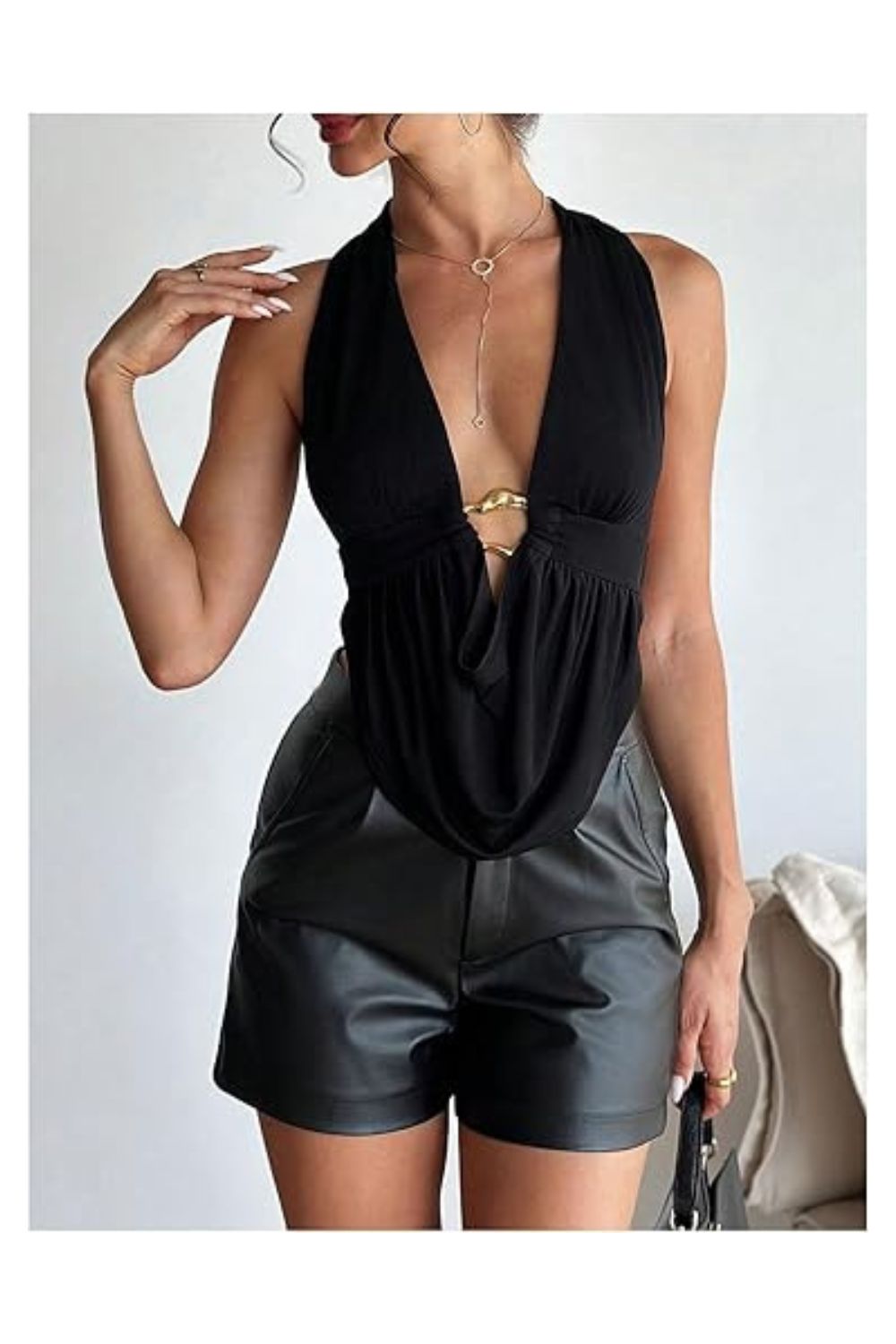 Trendy Women's Sexy Halter Open Back V-Neck Top