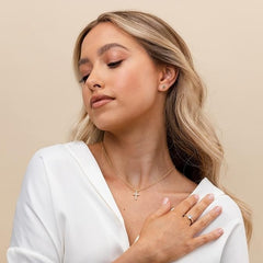14K Gold Plated CZ Cross Pendant Necklace for Women