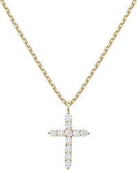 14K Gold Plated CZ Cross Pendant Necklace for Women