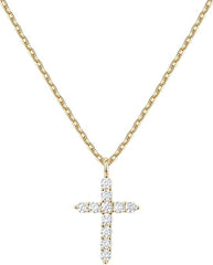 14K Gold Plated CZ Cross Pendant Necklace for Women