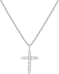 14K Gold Plated CZ Cross Pendant Necklace for Women