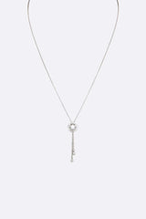 Pearl Accent CZ Flower Chain Drop Pendant Necklace