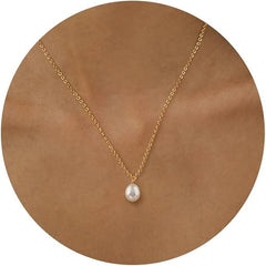 14K Gold Plated Single Pearl Choker Necklace