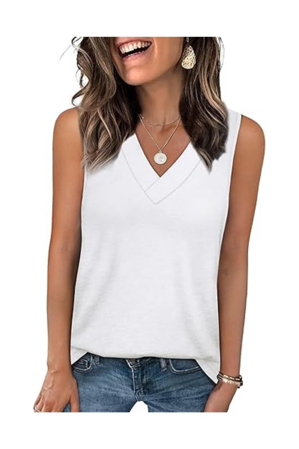 Trendy Women's V-Neck Sleeveless Loose Fit Tank Top