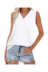 Trendy Women's V-Neck Sleeveless Loose Fit Tank Top