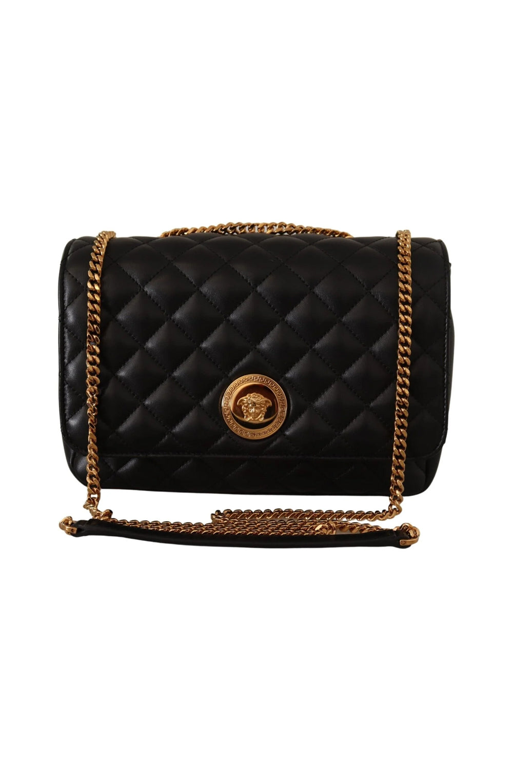 Versace La Medusa Nappa Quilted Black Leather Large Shoulder Bag