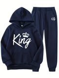 2pcs Boy's "King" Print Hoodie & Pants Set