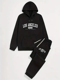 Men's Letter Print Hooded Sweatshirt And Drawstring Sweatpants Set