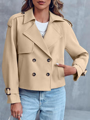 Women Crop Double Breasted Trench Jacket