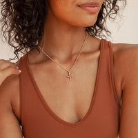 Women Double Cross Necklace 14K Gold Plated Pendant Choker Jewelry