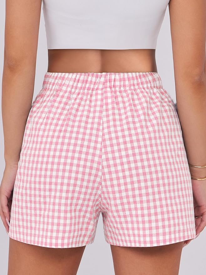 Women Gingham Pajama Boxer Shorts