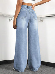Women High Waisted Jeans  Wide Leg Loose Stretchy Boyfriend Denim Pants
