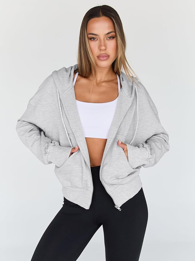 Women Hoodies Full Zip Up Cropped Sweatshirts