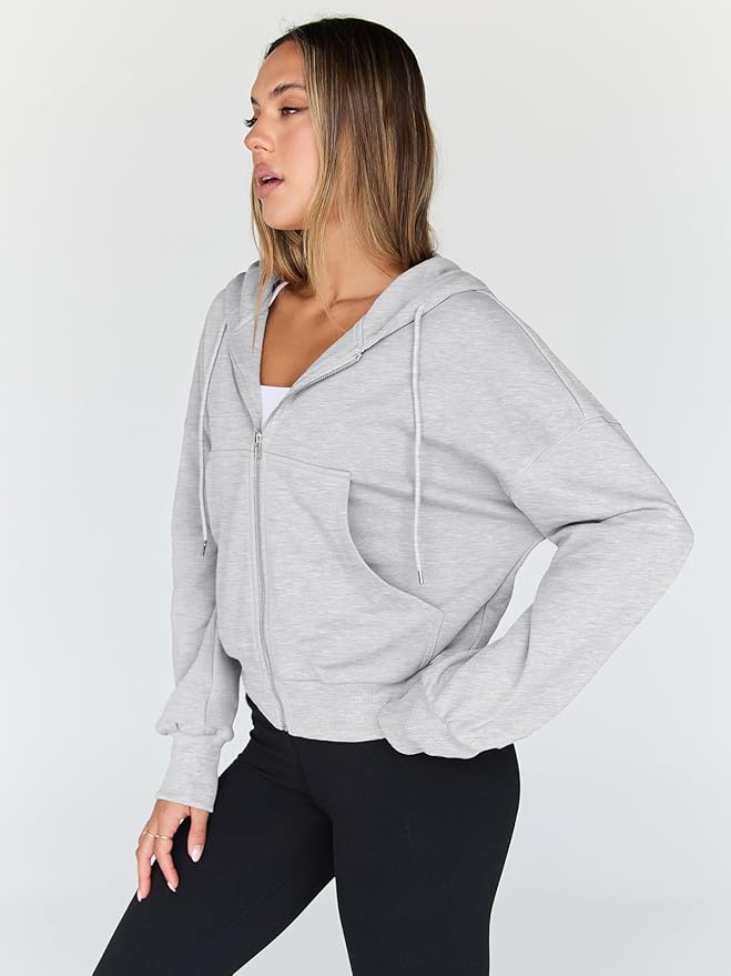 Women Hoodies Full Zip Up Cropped Sweatshirts