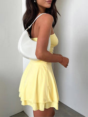 Women Sexy Strapless Tiered Layer Mini Dress