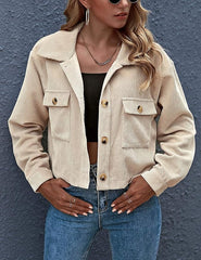 Women's Cropped Shacket Button Down Corduroy Shacket Jackets