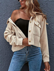 Women's Cropped Shacket Button Down Corduroy Shacket Jackets