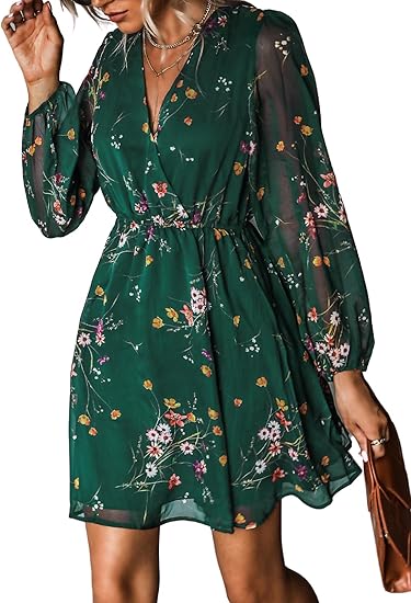 Chiffon Long Peasant Sleeve Dress