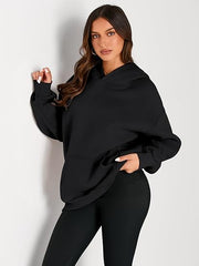 Women’s Oversized Black Hoodie – Cozy Cotton Fleece Sweatshirt
