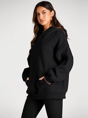 Women’s Oversized Black Hoodie – Cozy Cotton Fleece Sweatshirt