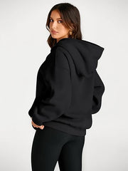 Women’s Oversized Black Hoodie – Cozy Cotton Fleece Sweatshirt