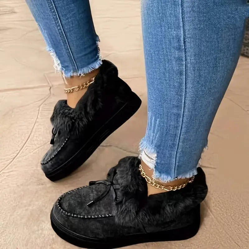 Women's Round Toe Fleece Platform Slip-on Shoes
